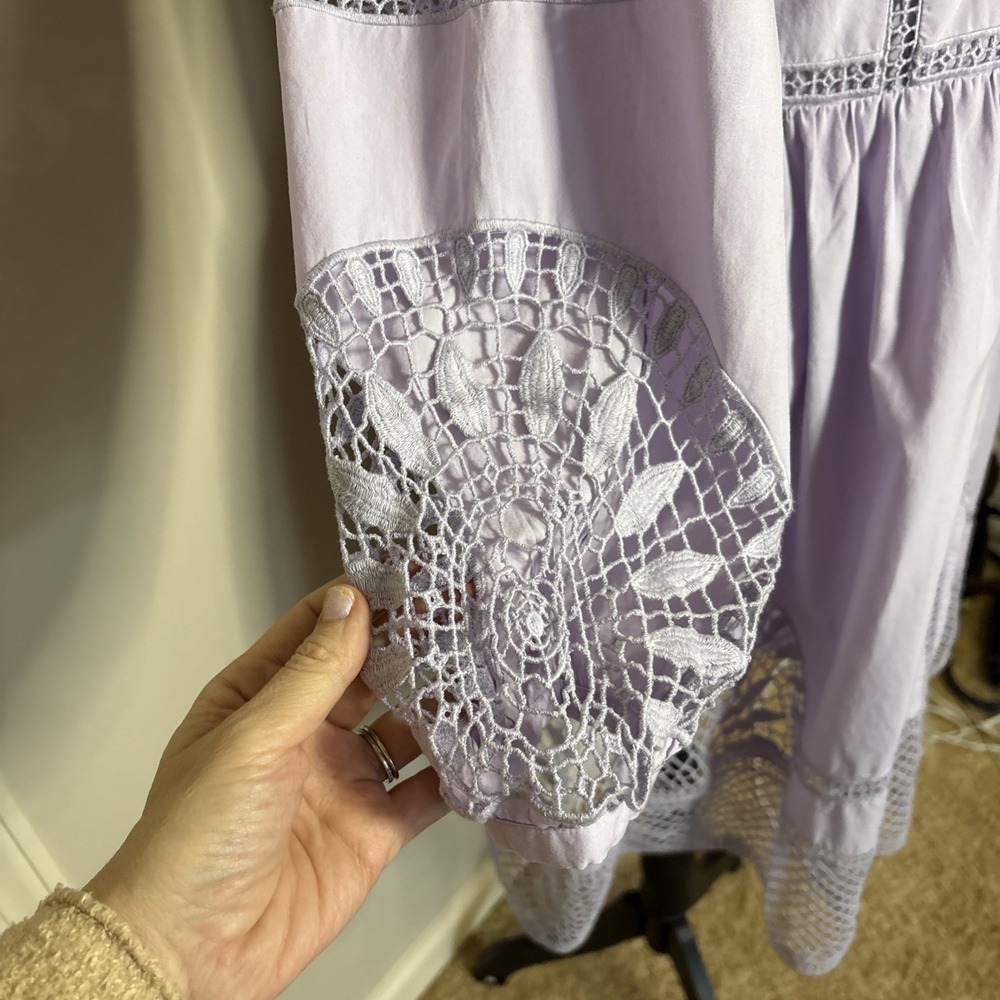 Vineyard Vines Open Stitch Inset Long Sleeve Dress Lavender Small Cottagecore - Picture 6 of 9